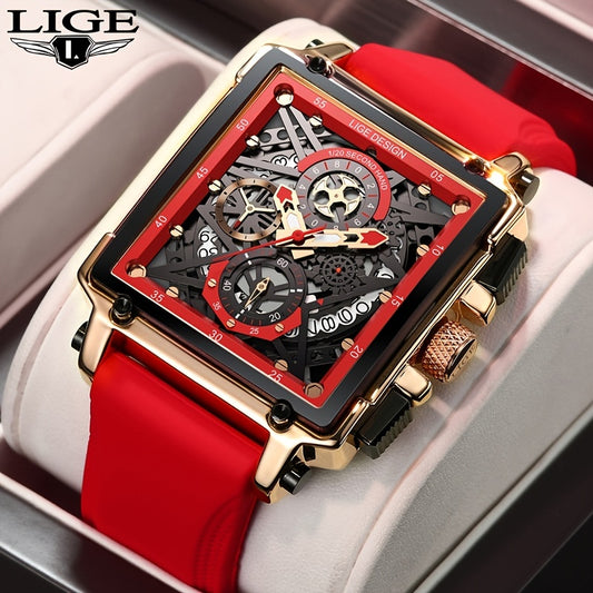 LIGE Montre Homme De Luxe Étanche Quartz Carré Montres-Bracelets Pour Hommes Date Sport Montre En Silicone