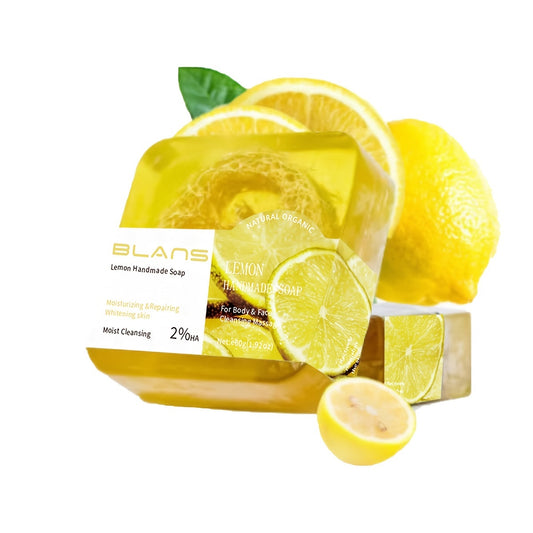 Nouveau savon exfoliant au citron 100g fait main avec des huiles essentielles et du loofah pour hydrater et prendre soin de la peau, éclaircir et uniformiser le teint !