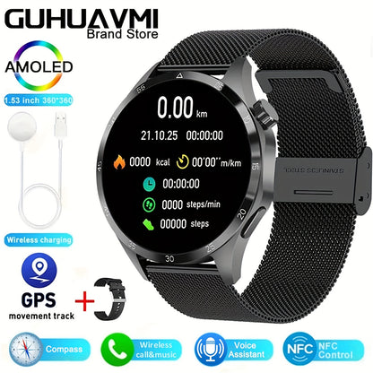 GUHUAVMI - Montre Connectée GT4 Pro Pour Hommes et Femmes avec GPS, Écran AMOLED de 2024x1.53 Pouces, NFC, Appel Sans Fil, Suivi d'Activité, 360 - Élégante et Nouveauté!