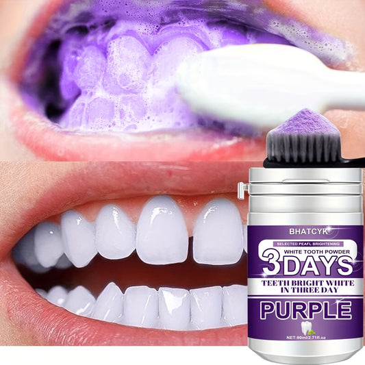 Poudre blanchissante pour les dents violettes, formule de nettoyage en profondeur, saveur menthe fraîche pour les soins bucco-dentaires quotidiens, format voyage